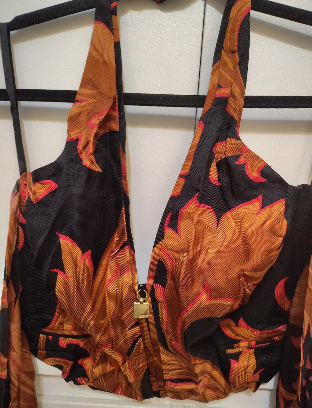 Archival Gianni Versace Vintage Silk Baroque Crop Halter Top Back Tie Size IT 40
